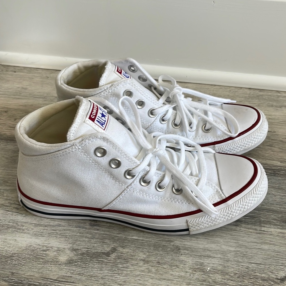 Converse White Mid Tops, worn once. Size 8.5.